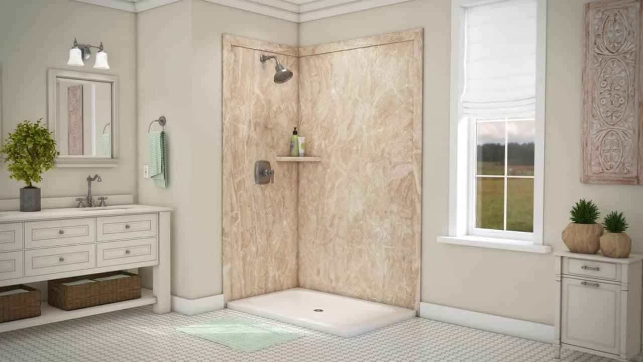 Alaskan Ivory Corner Shower — Jacob Showers and Baths St. Louis