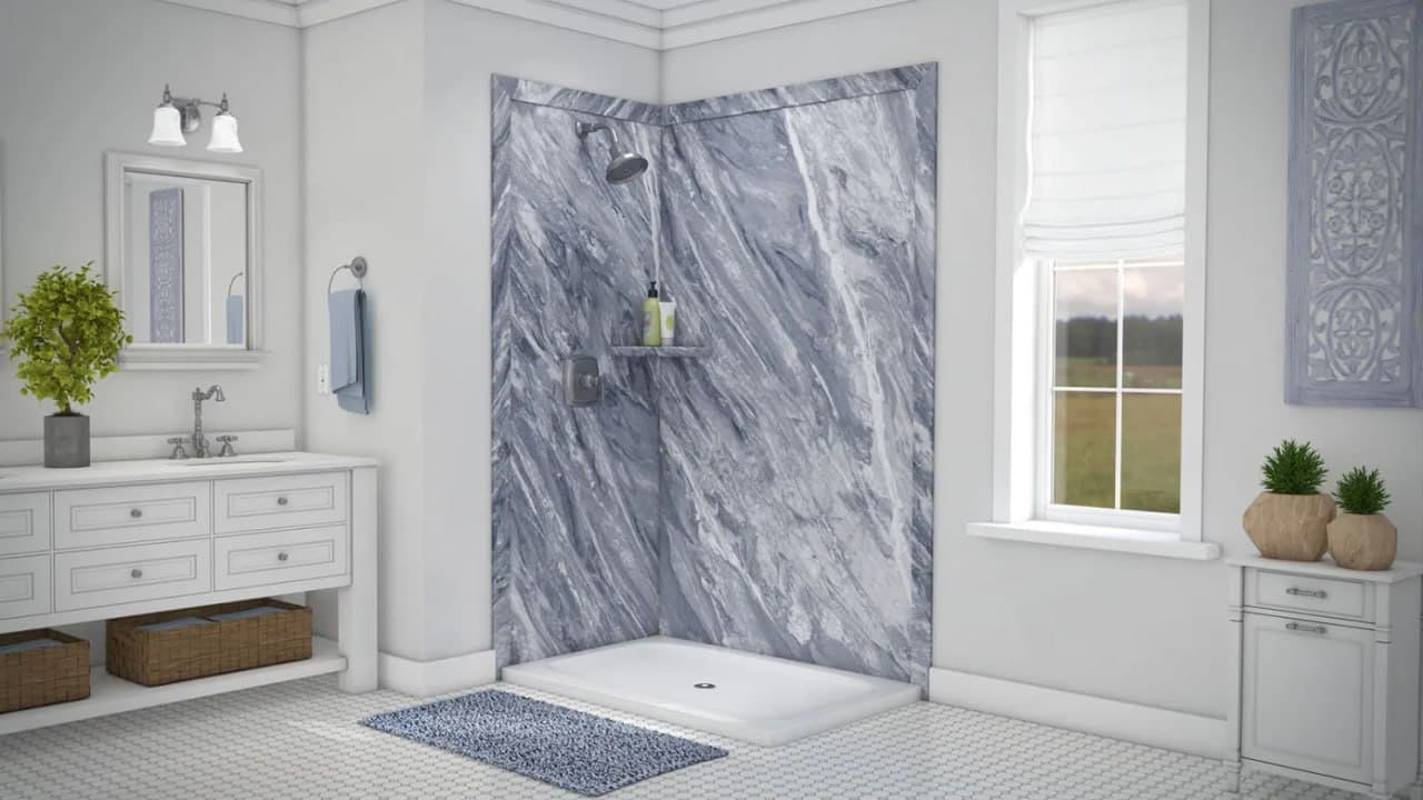 Bardiglio Corner Shower — Jacob Showers and Baths St. Louis