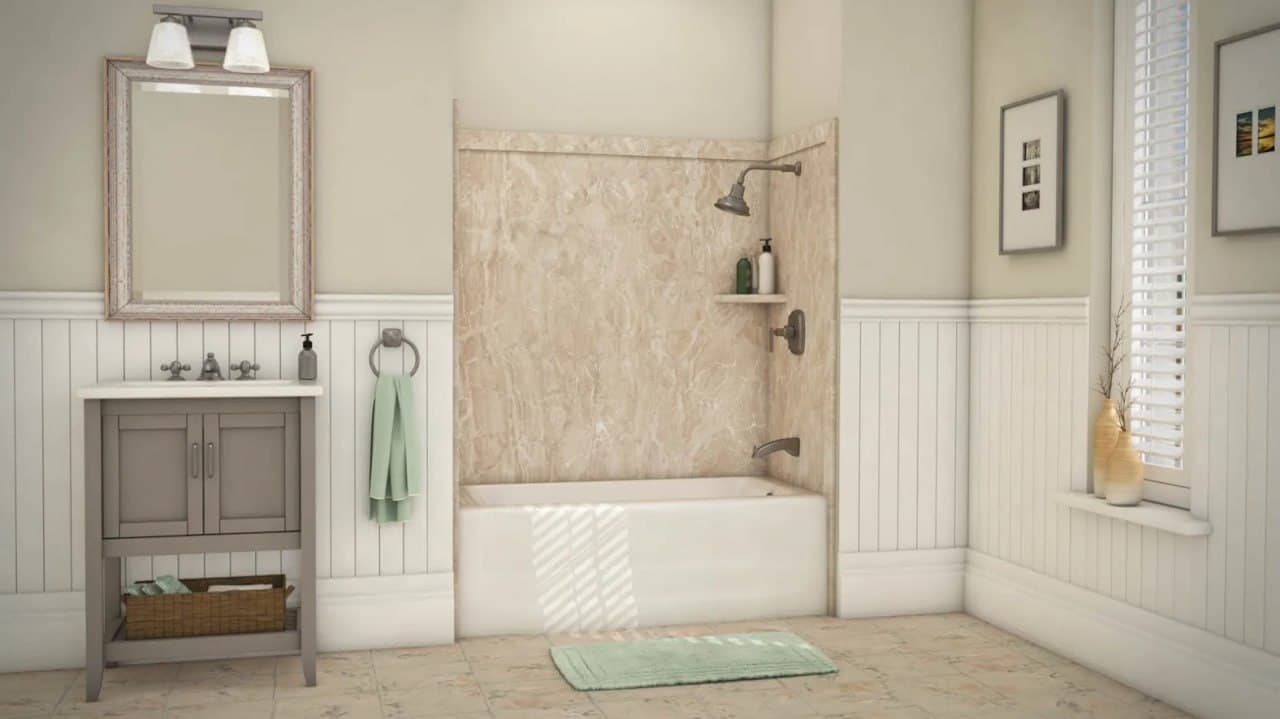 Classic Travertine Tub Surround – Jacob Showers and Baths St. Louis remodel